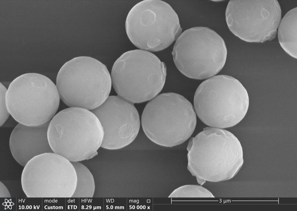 SEM image of 1.5 um polystyrene carboxy microspheres